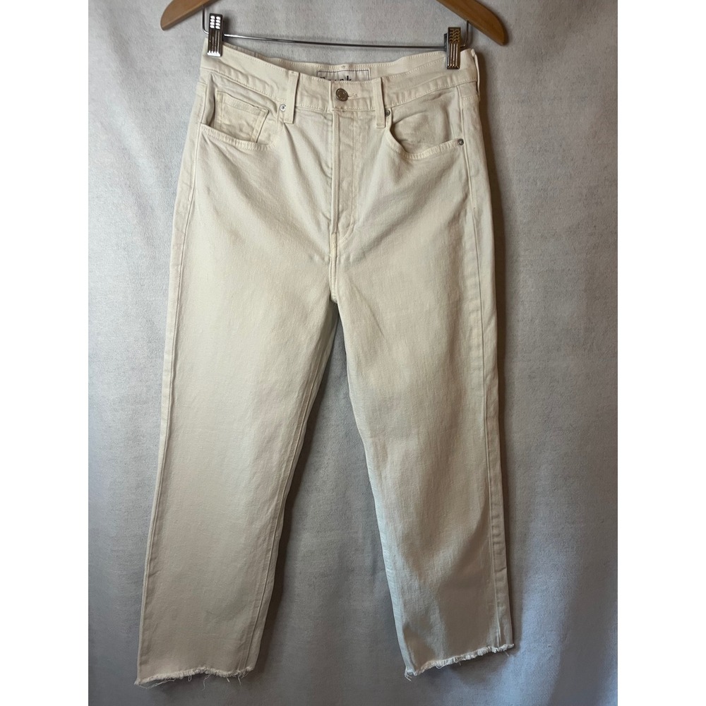 Frank & Eileen Monaghan Off White Raw Hem Jeans Cotton Sz 29 Made in USA